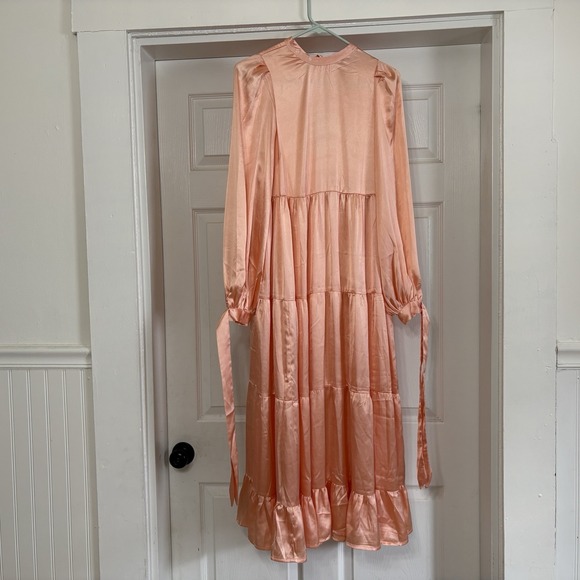 ASOS Dresses & Skirts - asos Satin Tiered Maxi Dress Sz 2 Coral Pink Salmon Flowy Oversized Silky Pastel